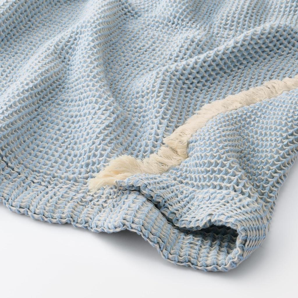 MUJI Waffle Weave 180 x 200 76431640 Blanket, Double, cm, Blue,