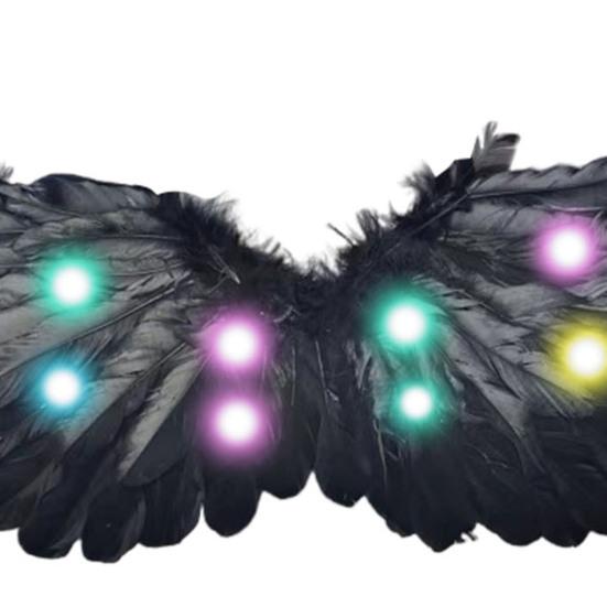 Хэллоуин Светодиодные крылья ангела Светящиеся крылья ангела из перьев с эластичными лямками Крылья феи Купидона Костюм для косплея для детей девочек женщин