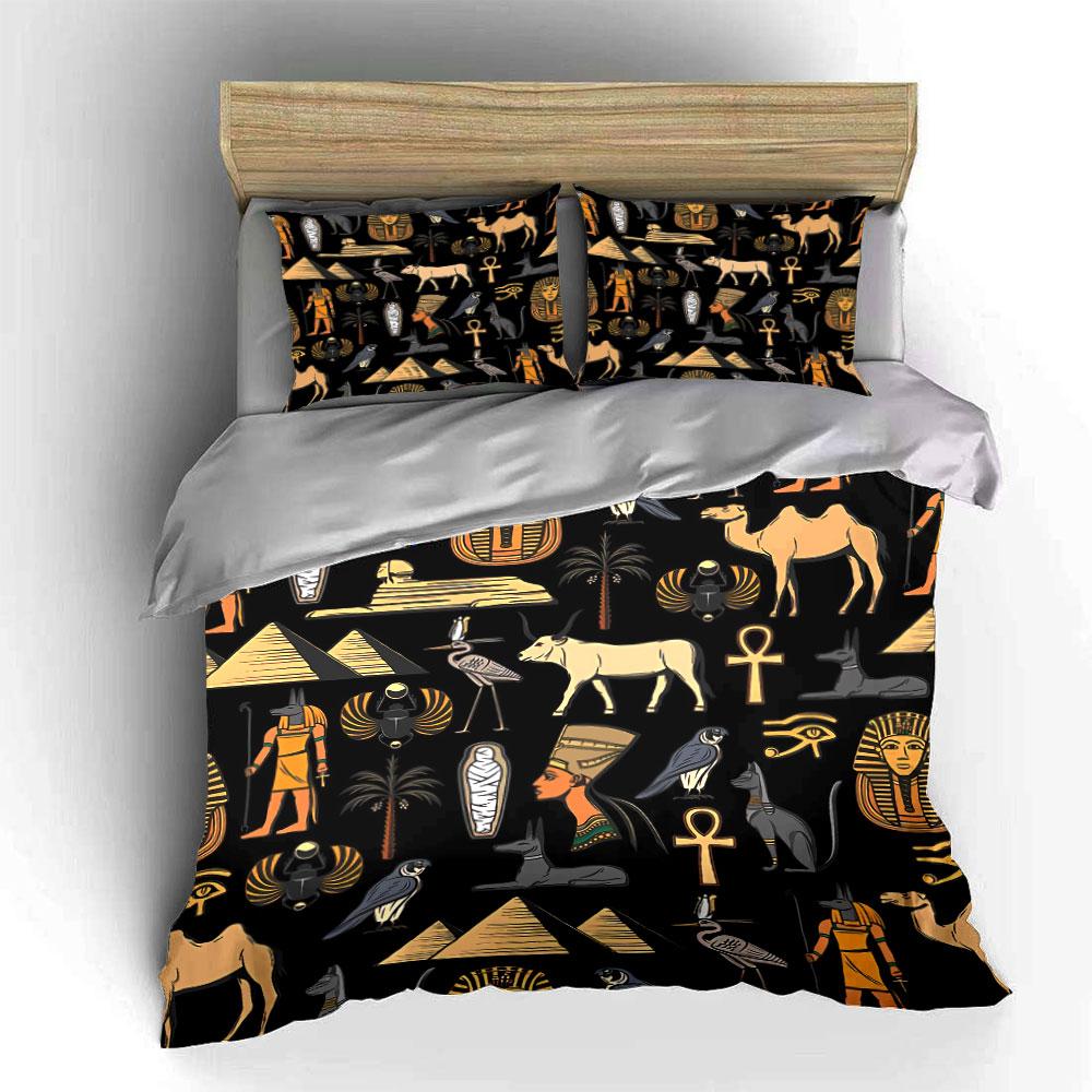 Ancient Egyptian Symbols Pattern Bedding Duvet Cover Set Duvet Cover Pillowcases (1*Duvet Cover 2*Pillowcases, without duvet insert)