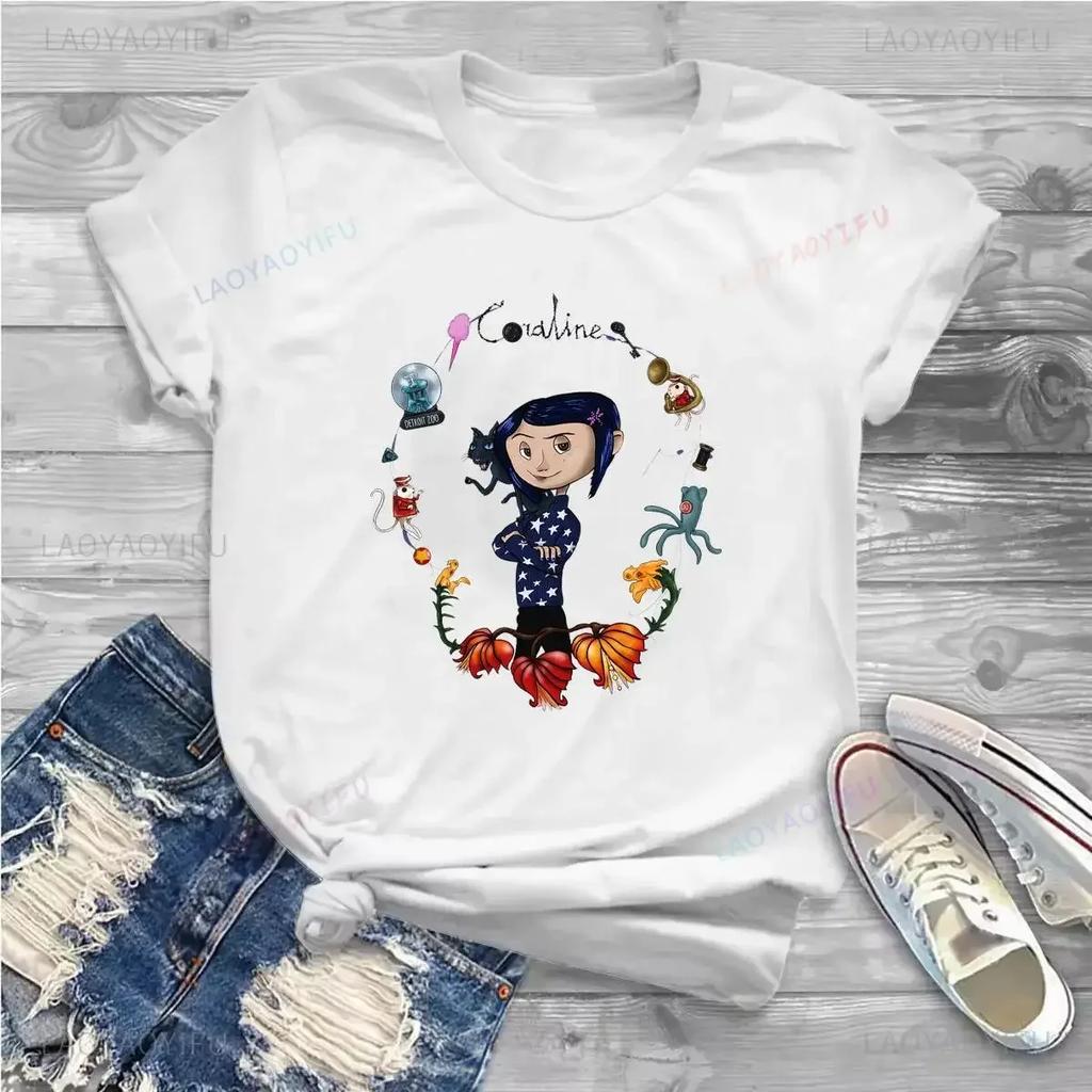Coraline Amazing Tees Классические женские футболки Винтажная футболка с коротким рукавом и круглым вырезом Летняя одежда Женская одежда