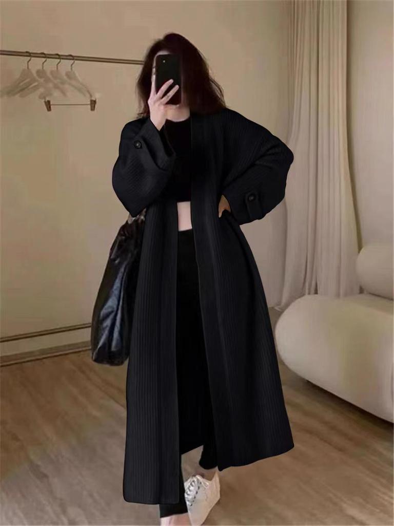 Женский кардиган тонкой вязки с V-образным вырезом на осень 2025 года - Уютное, свободное пальто-свитер длиной до колена