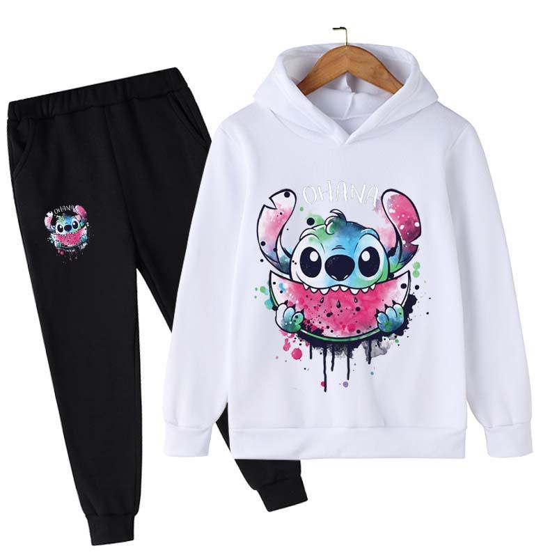 2025 MINISO Stitch Hoodies + Pants Sets Children 1-16 Years Suit Boys Sports Suits Kids Brand Sport Suits Little Monster Hoodies Tops + Pants Set 2pcs