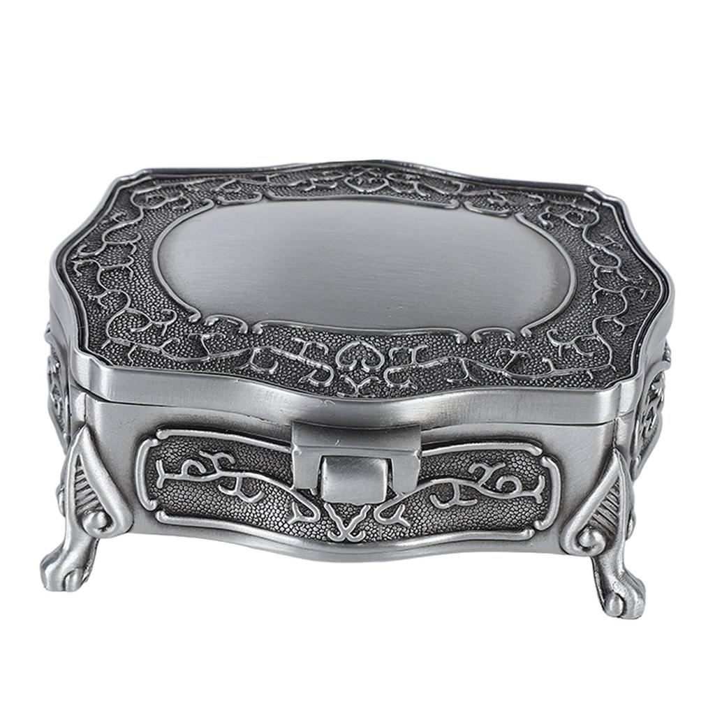 Metal Jewelry Box Engraving Pattern Exquisite Vintage Trinket Box with Soft Velvet Inner for Rings