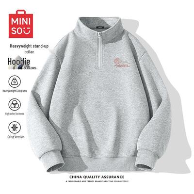 Мужской свитшот MINISO из плотного материала на молнии до середины, со стойкой
