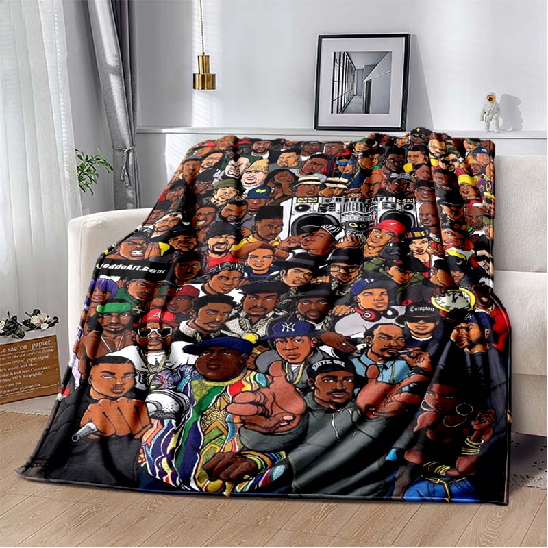 3D Vintage Hip Hop Star Portrait Flannel Blanket Ultra Soft Throw Blanket Sofa Bed All Season Bedspread Home Decor Fans Gift