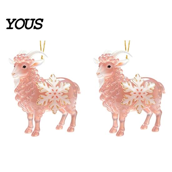 Festival Theme Party Supplies Christmas Sheep Hanging Ornament with Snowflake Decor, 2D Flat Acrylic Pendant Pendants Rope for Holiday Tree