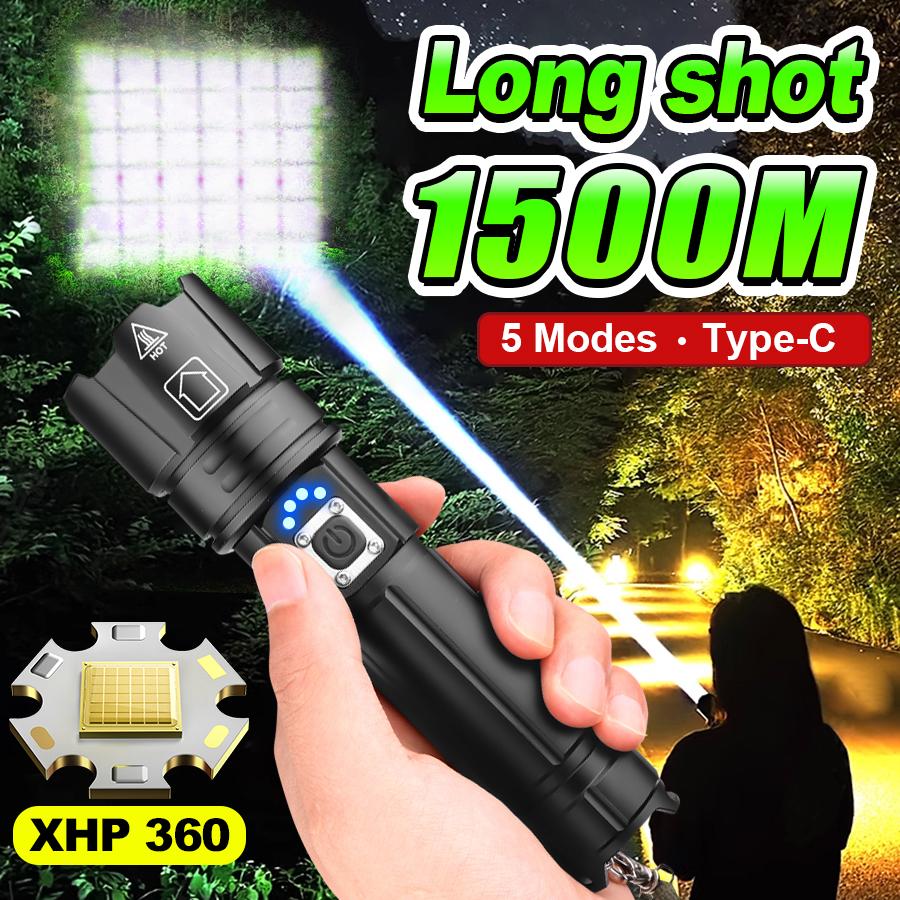 XHP360 Super High Power Flashlight Waterproof Outdoor Flashlight Long Range Zoom Torch Light