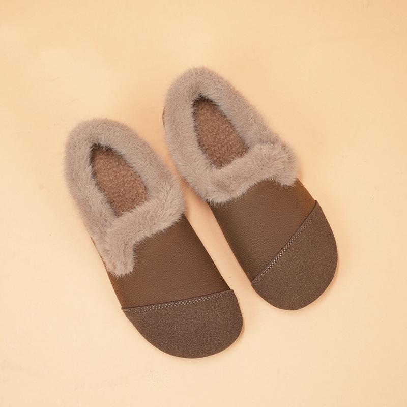 Женские зимние ботинки, тапочки, подкладка из искусственного меха, домашние тапочки для улицы и дома, женская обувь из искусственной замши, прогулочная обувь, мохнатые круглые носки, рабочие мокасины на плоской подошве
