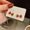 111 silver needle red rhinestone bow earrings, new trendy design high-end stud earrings Internet celebrity earrings