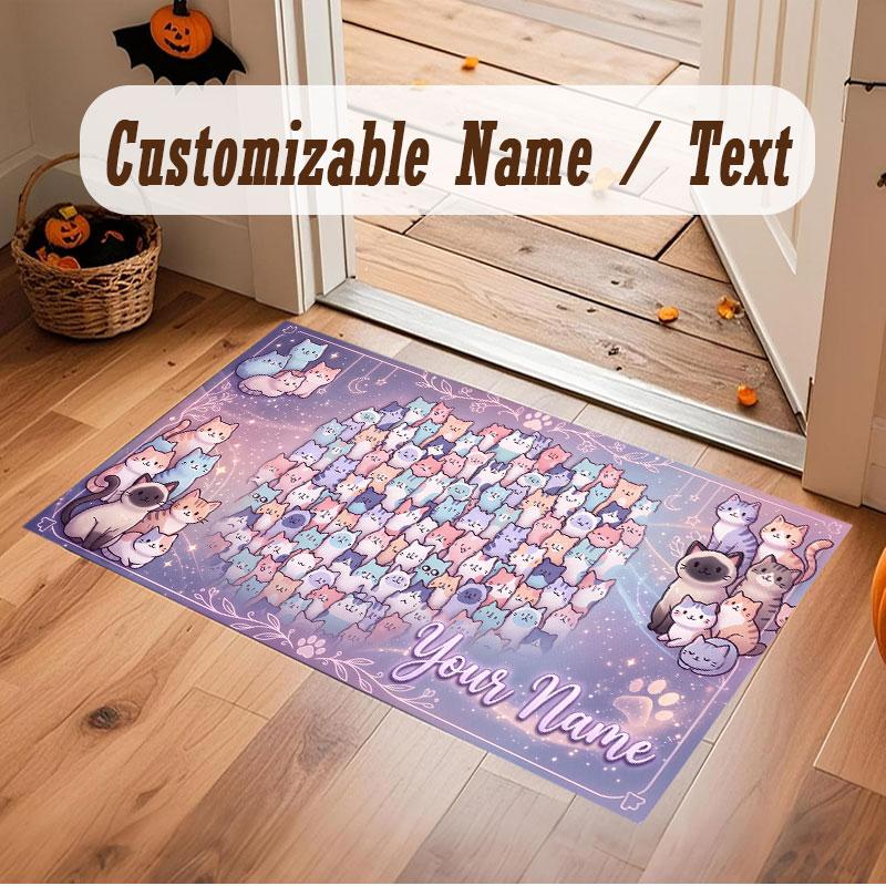Cat Theme Crystal Velvet Floor Rug Personalized Custom Name Text Warm Carpet Home Decoration