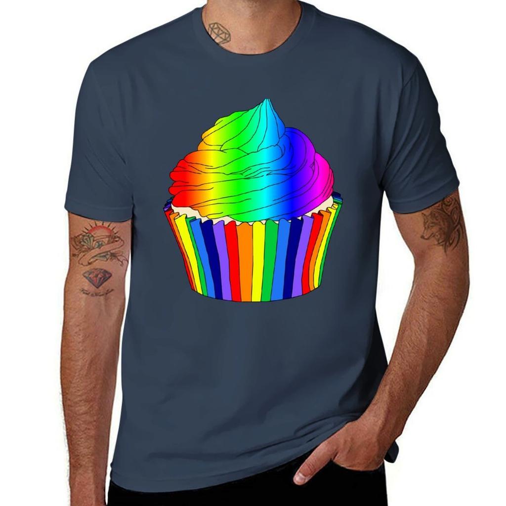 Bright Rainbow Ombre Cupcake Tshirt Work Outdoor Short Sleeve Tee