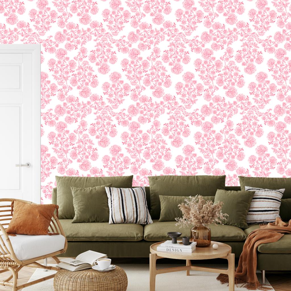 Powder Pink Flowers Wallpaper, Small Detail for Living Room and Bedroom 50x1000