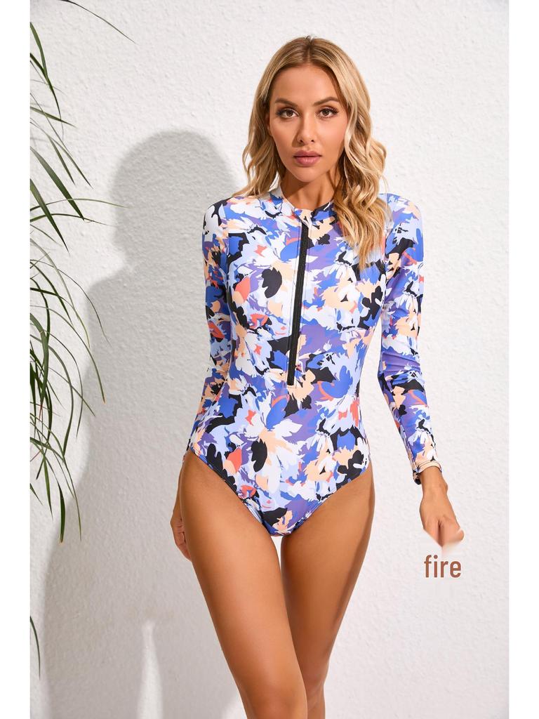25 Long-Sleeve Printed One-Piece Swimsuits with Zipper: Stylish and Conservative Women's Surfing Wear In Stock