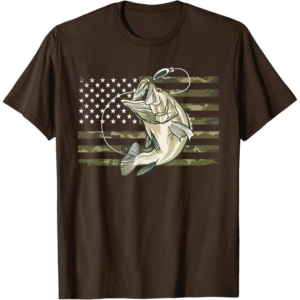 Fishing Camouflage US American Flag Bass Fish FisherUnisex Camo TShirt