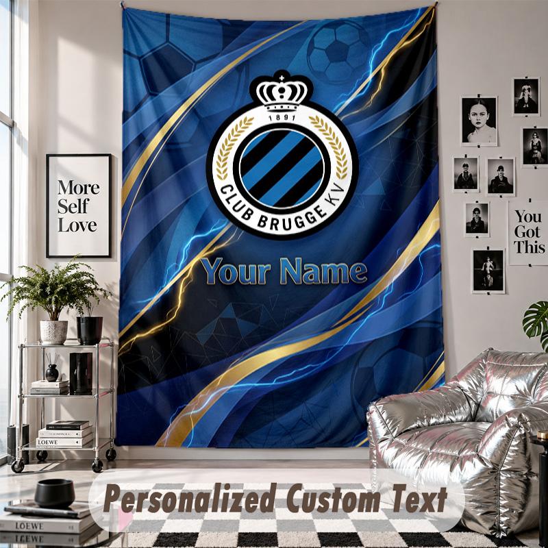 Custom Tapestry Wall Hanging, Club Brugge FC Personalized Name Text Home Wall Decor