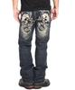 Джинсы Vanson, Череп с перекрещенными поршнями, Полностью вышитые, Потертые джинсы, SP-B-32 (Размер 36, Индиго)
