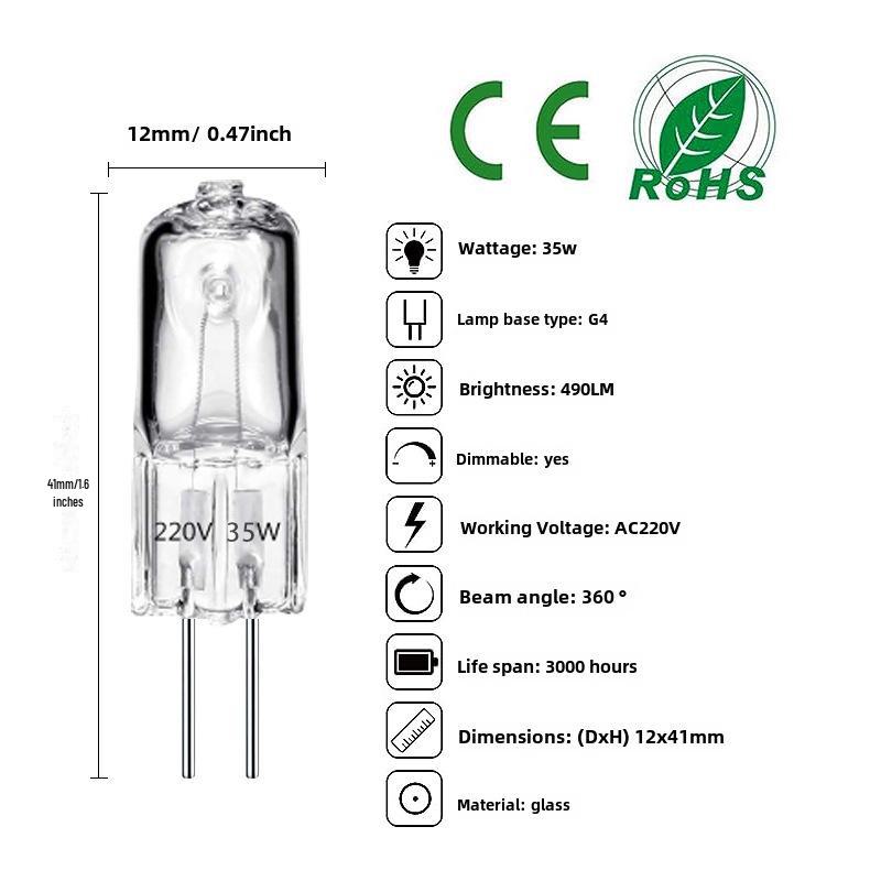 Галогенные лампы G4/G5.3 для ароматерапевтических ламп, 220 В/12 В, 20 Вт/35 Вт, двухконтактная хрустальная лампочка