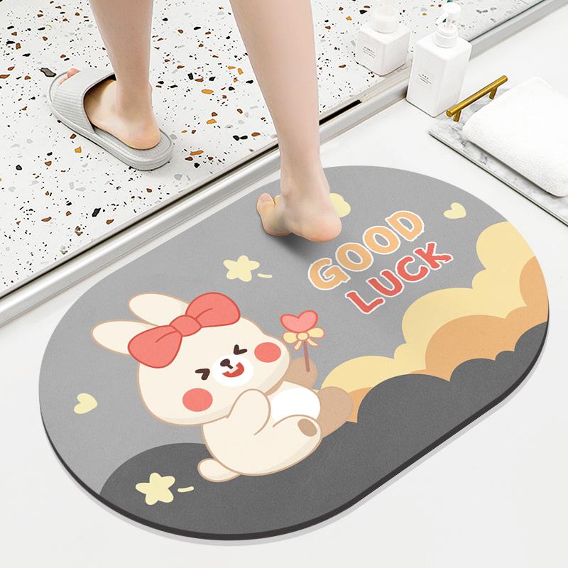 Diatom Mud Mat Toilet Cartoon Top Restroom Mat Non-slip Moisture-wicking Quick Drying Home Toilet Door Bathroom Pad