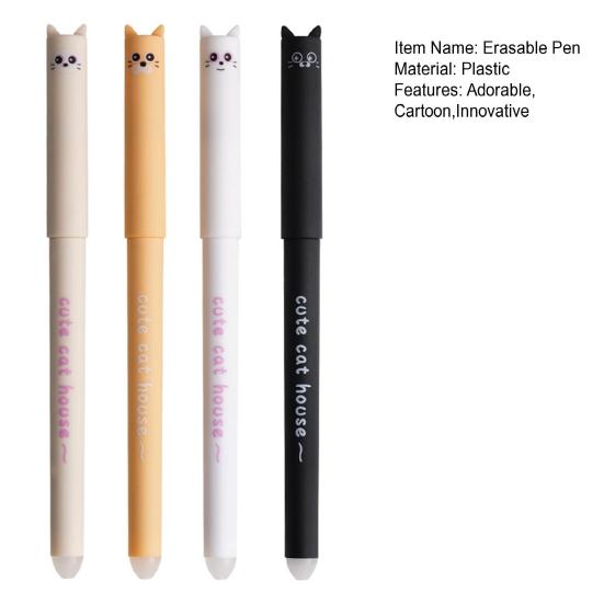 4 шт. Милые гелевые ручки с котиками, стираемые, 0,5 мм, выдвижные ручки с клипом и ластиками, каваий, мультяшные, для письма, школьные принадлежности
