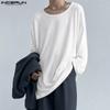 INCERUN Men Round Neck Long Sleeve Solid Color Comfy Thin Tops T-shirts