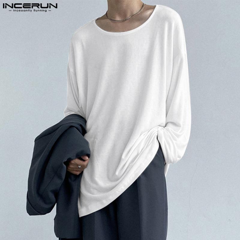 INCERUN Men Round Neck Long Sleeve Solid Color Comfy Thin Tops T-shirts