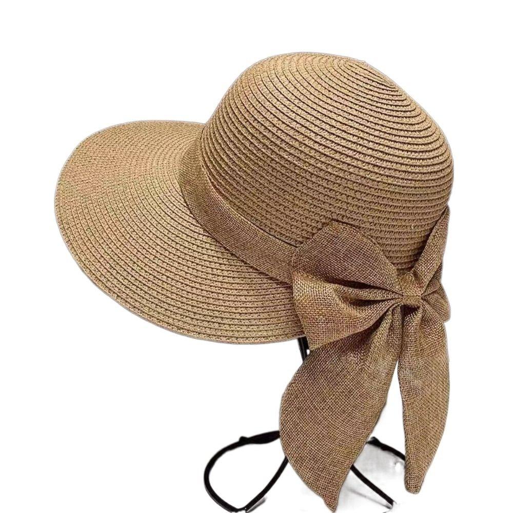 Wide Brim Beach Cap Bowknot Straw Hat Summer Bucket Hat for Women