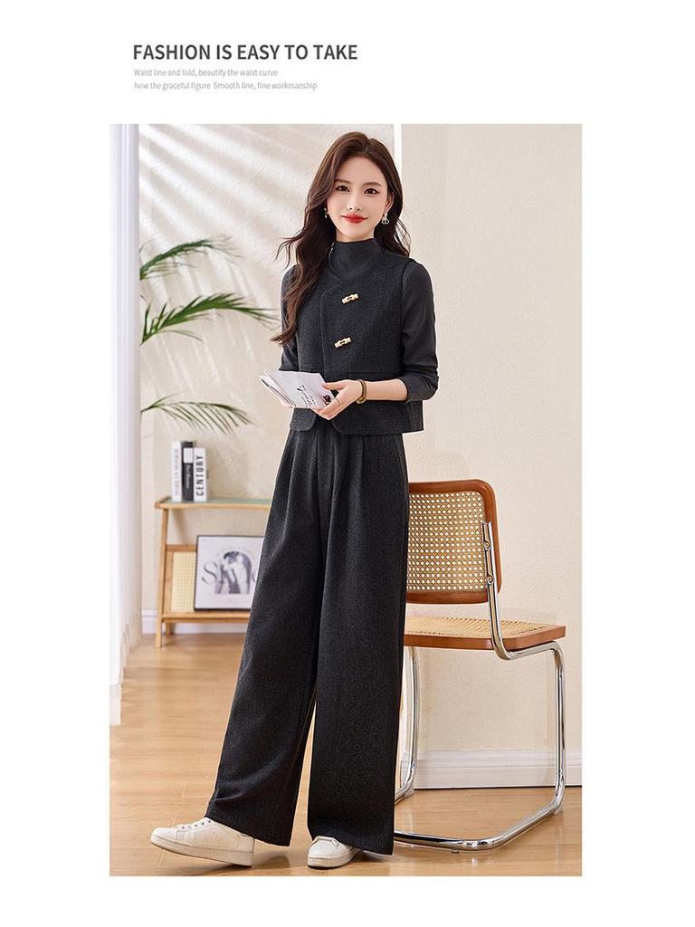 Spring 2025 Women's Fashion Suit: Three-Piece Temperament Vest with High Waist Wide-Leg Pants (ME5501)