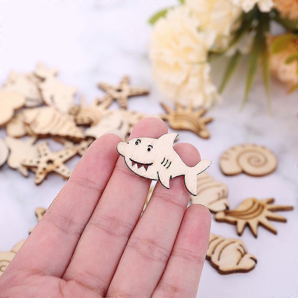 50 Pieces/Set Ocean Animals Shape Wood Slices Rustic Natural Wood Cutouts Kit