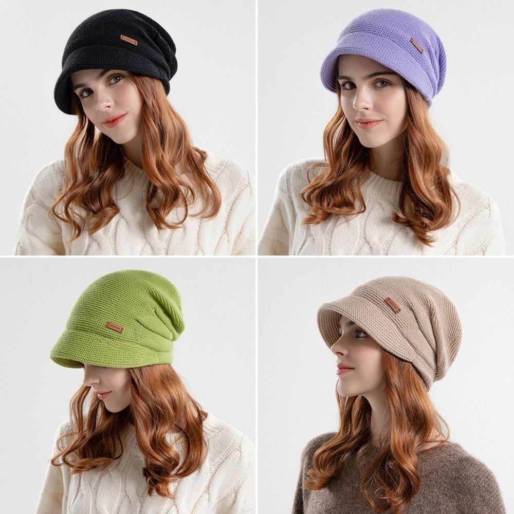 Soft Plush Beanies Short Brim Bonnet Fashion Knitted Hat Women Girl