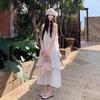 Womens Beach Vacation Dress With 3D Floral Embellishment Loose Fit A-Line Sleeveless Maxi In Pink Black White