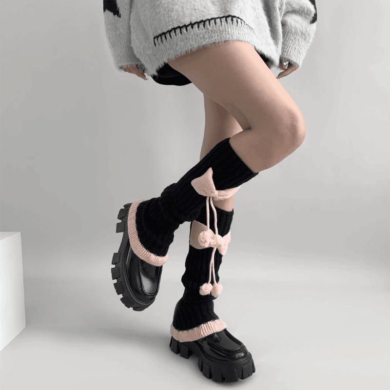 Sweet Autumn and Winter Pom-pom Lace Contrasting Color Sock, Jk Girl Pink Bow Leg Cover, Dui Dui Sock