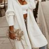 2025 Spring Women Lapel Style Hooded Wool Cardigan Long Loose Sweater Jacket Model 7001