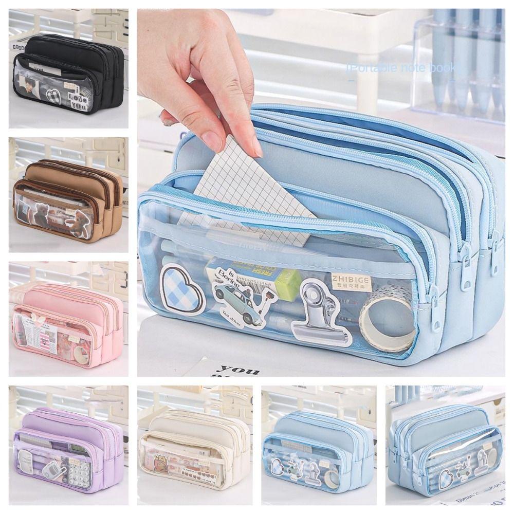 Transparent Pencil Bag Multilayer Pen Pouch Multi Pocket Transparent  Pencil Case  Office Supplies