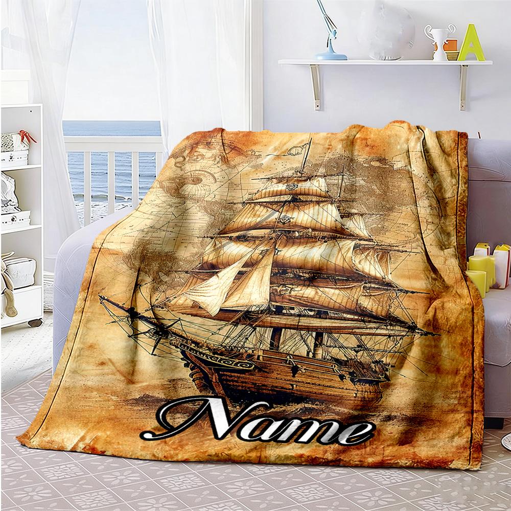 Sailboat Personalized Name Blanket Gift Customizable Blanket Ultra-Soft Versatile for Sofa Home Decor Couch Office All-Season Use