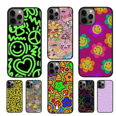 Чехол для телефона Trippy Happy Face Hippie Indie 90s Y2K для iPhone 11 12 13 14 Pro Max mini XR XS SE 2020 6 7 8 Plus Samsung S21 S22
