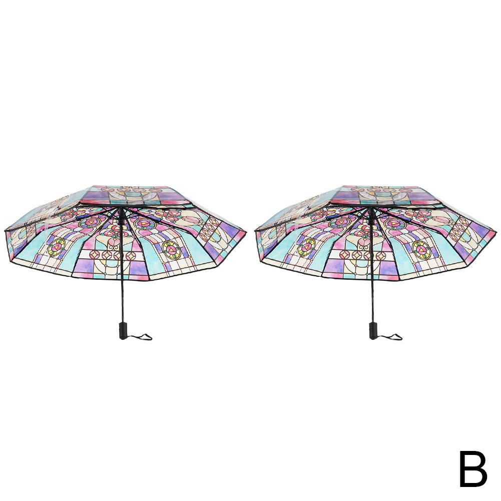 Vintage Church Transparent Umbrella Photo Props Colorful Glass Pattern Romantic Sunny Dual Use Of Rain And Light Girls Parasol