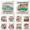 Flower Truck Pillowcase Nordic Linen Printed Sofa Pillowcase Living Room Bedroom Bedside Cushion Cover