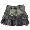 Spliced Denim Skirt for Women New Age-reducing Versatile and Fashionable High-waisted Slimming A-line Short Skirt Trendy