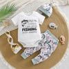 0 To 18 Months Baby Boy Monogram Short Sleeve Triangle Onesie Printed Pant Hat Set
