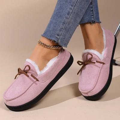 Женские мокасины осень-зима бархатные плюшевые теплые ботинки на платформе удобные нескользящие мягкие плоские зимние ботинки без застежек домашняя хлопковая обувь