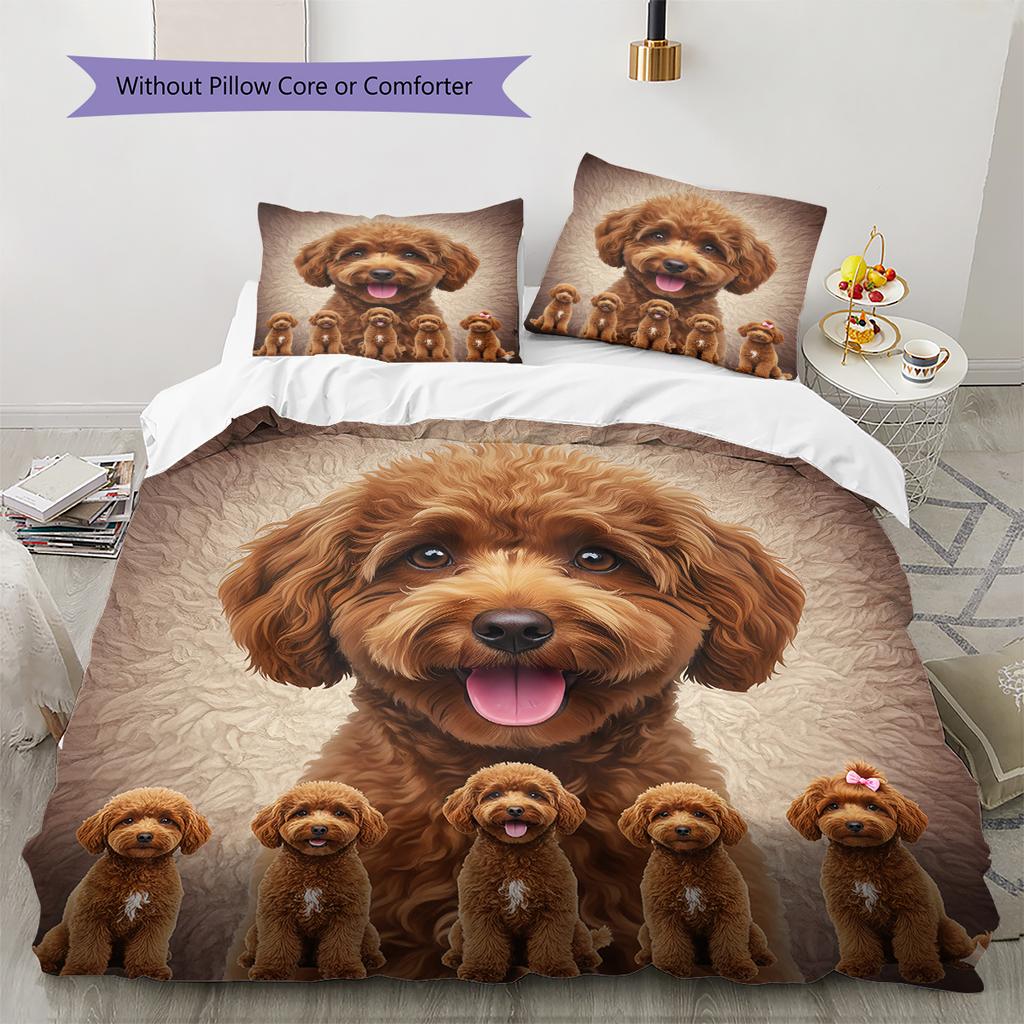 Poodle Marejus Dog Pattern Bedding Quilt Set Quilt Cover Pillowcase Home Decoration Gift (1 * duvet cover + 2 * pillowcase, without core)