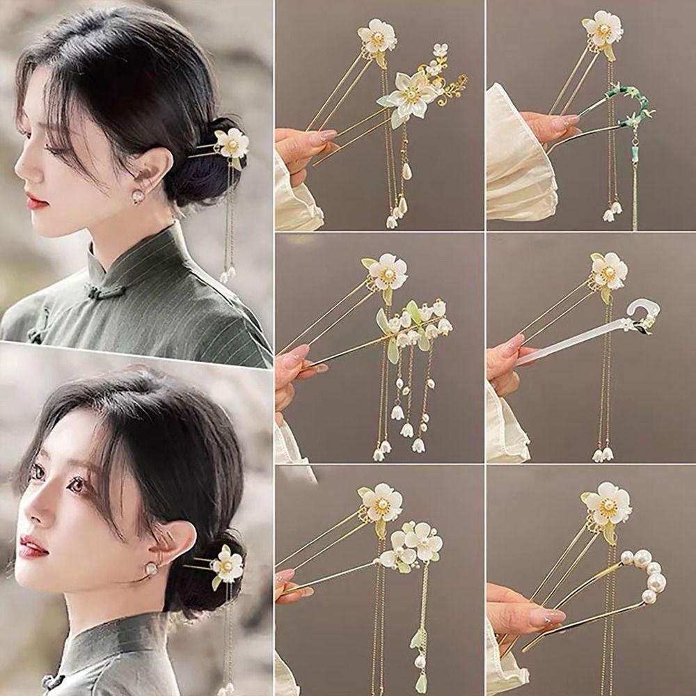 Flower Tassel Hairpin Ancient Style Hair Insert Elegant Hair Sticks  Hanfu