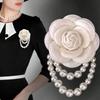 1pc Elegant Women's Camellia Flower Faux Pearl Tassel Brooch Pin For Shirt Collar Clothing Accessory, Party And Wedding Gift Valentines