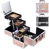 Diamond Pattern Three-layer Foldable Multifunctional Makeup Box with Mirror,Large Travel Cosmetics Case