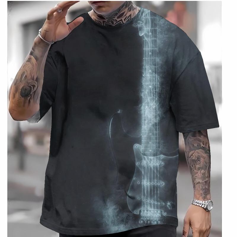 Футболка с коротким рукавом с принтом гитары 3D, мужская летняя повседневная мужская футболка, уличная модная мужская одежда, свободные футболки большого размера 2025