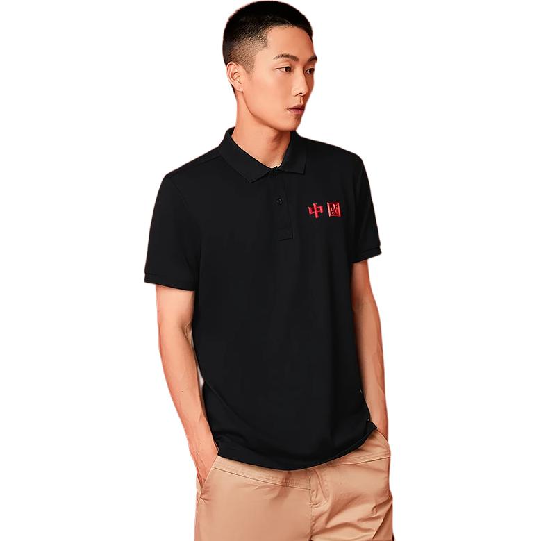 Li Ning Sports Trend Series Casual Coach Solid Color Logo Short Sleeve Polo Shirt Men Polo Shirts Black APLS243-2