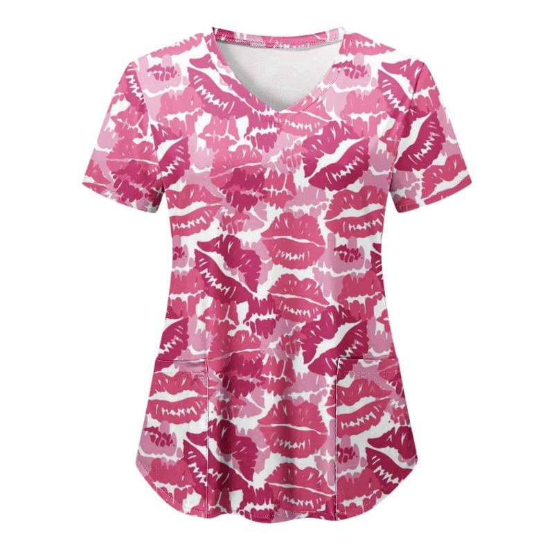 Топы женские хирургические с принтом медсестры с коротким рукавом и V-образным вырезом с рисунком Рабочие футболки с принтом сердца Медицинская туника для сиделок Рабочая одежда Топы