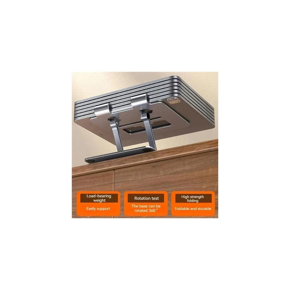 Adjustable Aluminum Laptop Stand - 360 Rotation, Foldable Tablet Bracket, Height 2-17cm, Fits 4-12.9 inch Devices, Gray