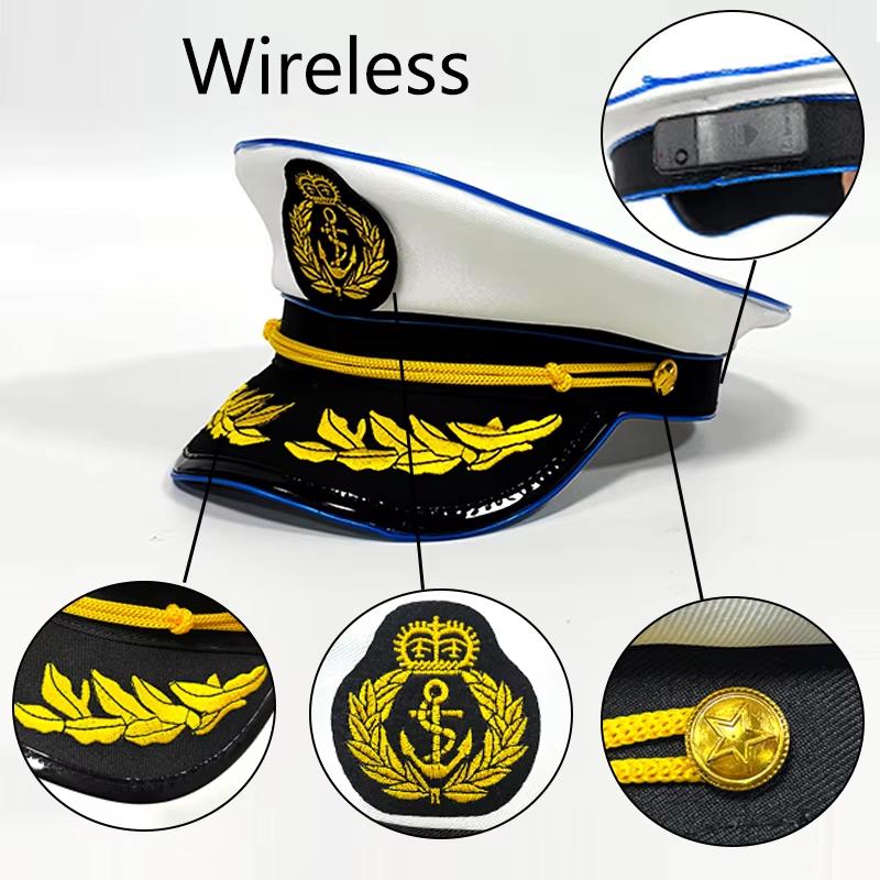 Performance New Stage Navy Capglowing Hatstageperformancepilot'S Hat White Sailor Navy Cap For Led Role-Playing
