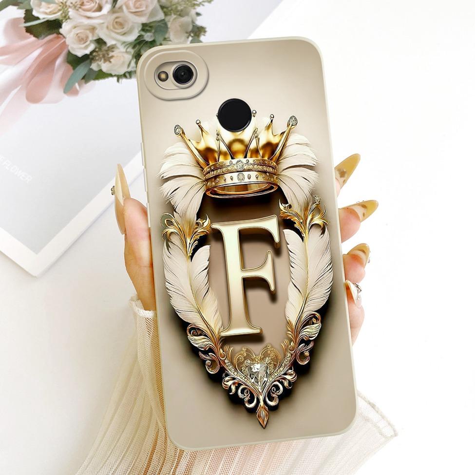 Phone Case For Redmi 4x Cover Luxury A-Z Letters Fashion Crown 2D Painted Silicone Bumper For Xiaomi Redmi 4x Casing